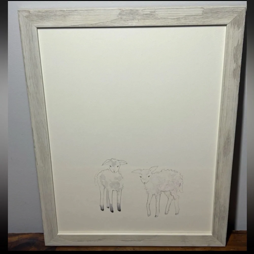 Restoration Hardware Baby Child Watercolor Animal print Baby Sheep Lambs nursery
